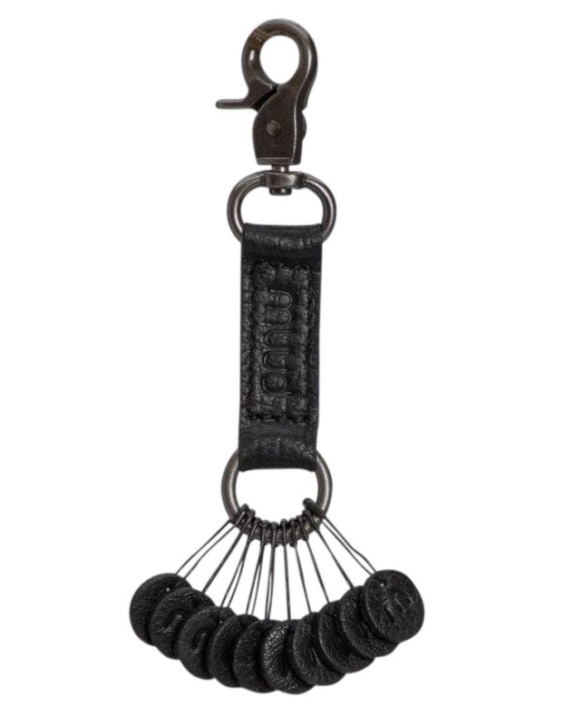 Muud Feliz -nahkainen s&auml;ilytyslenkki ja 10 numeroitua silmukkamerkki&auml;